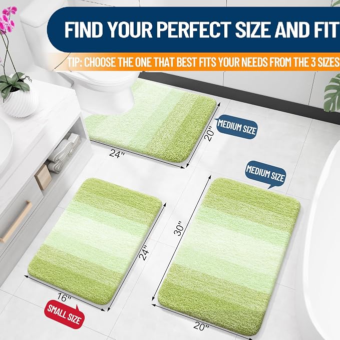 OLANLY Small Bathroom Rugs Mat 24x16, Extra Soft Absorbent Microfiber Bath Rugs, Rubber Backing, Quick Dry, Washable Bath Mats for Bathroom Floor, Tub and Shower, Home Decor Accessories, Light Green