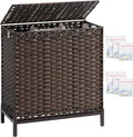 SETVSON Laundry Hamper with Lid, 35 Gal 3-Bag Clothes Sorter, Brown | Large Family Laundry Trunk with Lid, 3 Compartment Sorting Liner, 6 Wash Bags, Elevated PE Rattan Bin with Handles