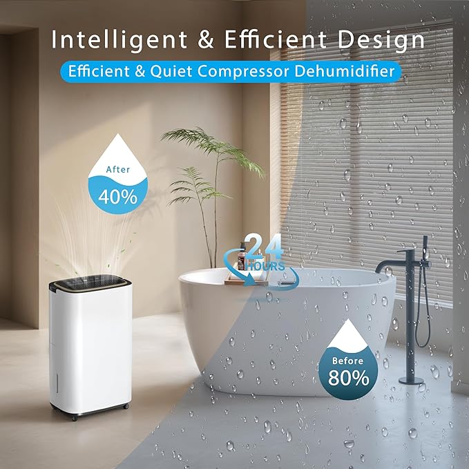 5000 Sq.Ft Dehumidifier for Basement with Drain Hose, Update 50 Pint Large Best Compressor Dehumidifiers for Home or Garage, Smart Humidity Control, 24H Timer & Child Lock, Ideal for Large Rooms