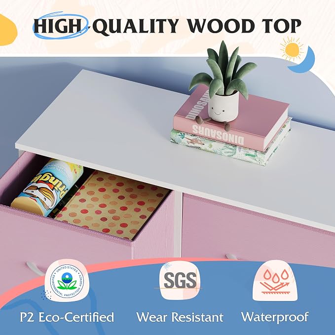 WLIVE 9 Drawer Dresser, Fabric Storage Tower for Bedroom, Hallway, Closet, Tall Chest Organizer Unit for Bedroom with Fabric Bins, Steel Frame, Wood Top, Easy Pull Handle, A-Pink