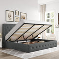 Allewie King Size Lift Up Storage Button-Tufted Bed Frame Dark Grey | Modern Wingback Headboard, Hydraulic Support Storage, No Box Spring Needed