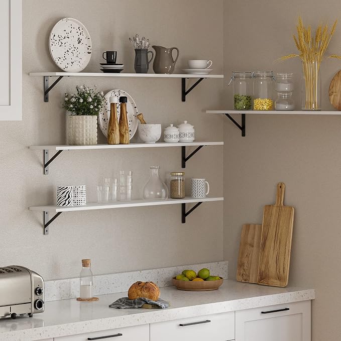 DINZI LVJ Long Wall Shelves, 47.3Inch Wall Mounted Shelves Set of 2, Extra Large Floating Storage Ledges with Sturdy Metal Brackets for Living Room, Bathroom, Bedroom, Kitchen, White