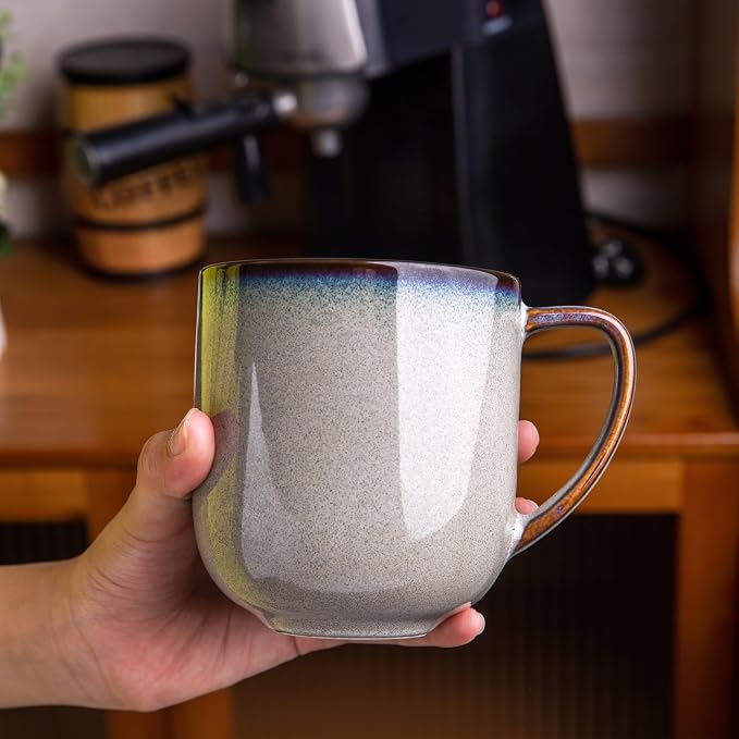 LERATIO Ceramic Coffee Mugs Set of 6,12oz Handmade Coffee Mugs Set | Large Handle for Cappuccino/Latte/Tea/Hot Cocoa,Oven &Dishwasher & Microwave Safe-Gray White
