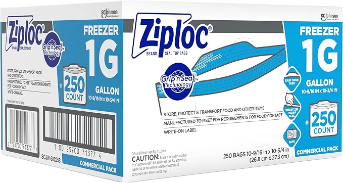 Ziploc Gallon Food Storage Freezer Bags, Grip 'n Seal Technology for Easier Grip, Open, and Close, 250 Count (Pack of 8, 2000 Count Total)