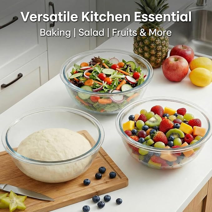 6.2QT Glass Sourdough Proofing Bowl with Lid, Large Mixing Bowl for Bread Dough Fermentation, Clear Borosilicate Glass Bowl for Baking, Salad, Meal Prep & Food Storage