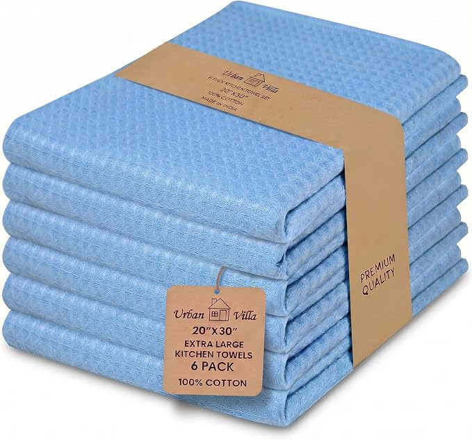 Urban Villa Kitchen Towels Cotton Dish Towels 20”x30” (Set of 6) Sky Blue