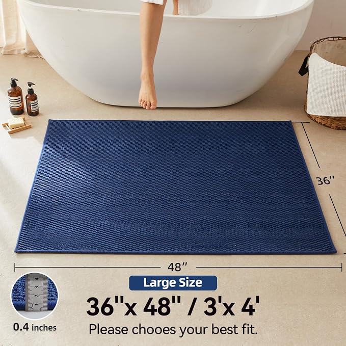 Triohero Large Bathroom Rugs Non Slip Washable Bath Rugs Super Absorbent Bathroom Rug Thin Quick Dry Low Pile Bath Mats, Navy Blue 36"x48"