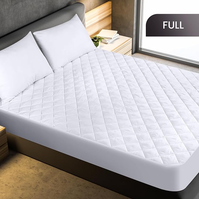Quilted Fitted Mattress Pad, Full Mattress Protector Topper with Deep Pocket Stretches up to 16 Inches, Machine Washable Mattress Cover by Utopia Bedding (White, Pack of 10)