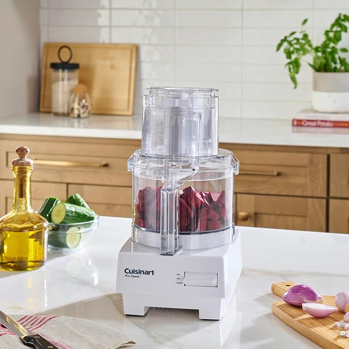 Cuisinart 7-Cup Pro Classic Food Processor, 600-Watt Motor, Vegetable Chopper & Blender for Mincing, Dicing, Shredding, Puree & Kneading Dough, DLC-10SYP1, White | 600W Motor, Extra-Large Feed Tube, 4mm Stainless Slicing and Shredding Discs, Chopping B...