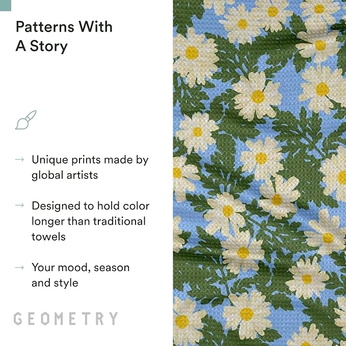 GEOMETRY Spring Kitchen Towels - Quick Dry Microfiber Cloth Spring & Summer Dish Towels for Kitchen Drying - Premium Quick Dry Towel - Daisy Delight, 18" x 30" - 1-Pack