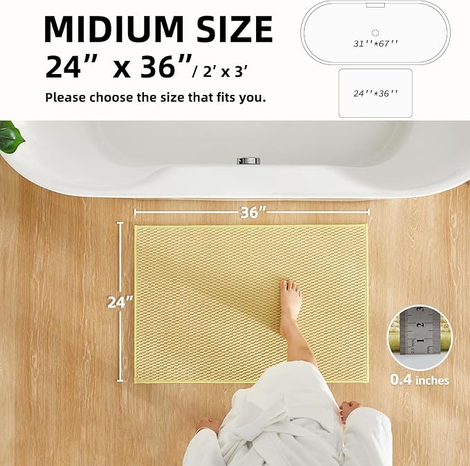 TYUU Bathroom Rugs Non Slip Washable, Super Absorbent Thin Bath Mat Quick Dry Low Pile Bathroom Rug, Yellow 24"x36"