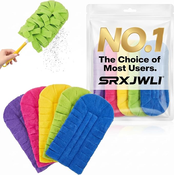 Chenille Duster Replacement Heads Reusable Microfiber Dust Damp Fleece Dusters for Cleaning Washable Refills Hand with Handle Pads Refill Base Exterior Pad Car Multi Surface Tools Home(5pcs)