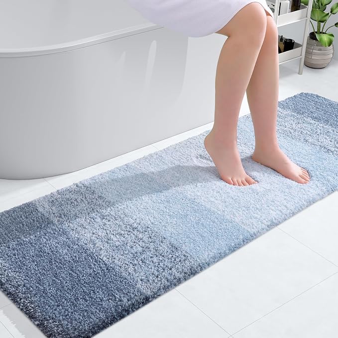 OLANLY Bathroom Runner Rugs Mat 59x20, Extra Soft Absorbent Microfiber Bath Rugs, Rubber Backing, Quick Dry, Washable Long Bath Mats for Bathroom Floor, Tub and Shower, Home Decor Accessories, Blue