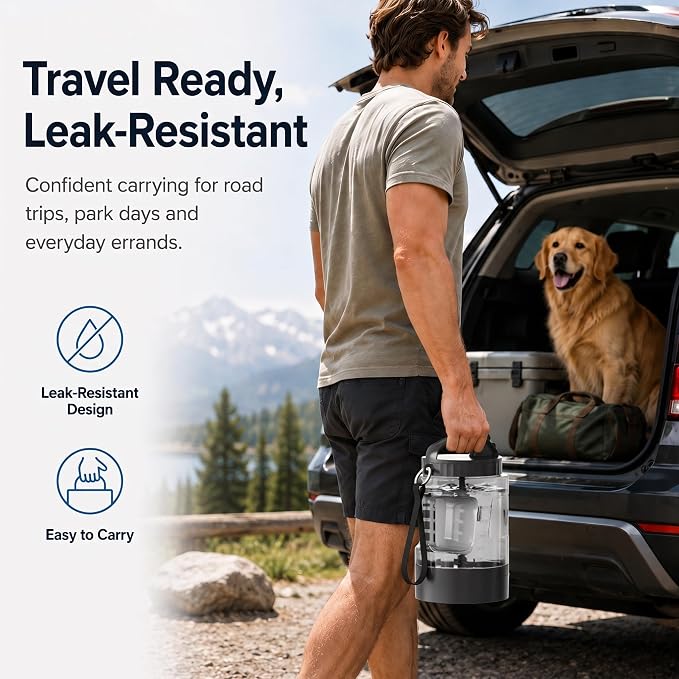 lesotc Portable Dog Water Bowl Dispenser - 77oz Travel Water Bottle | Pop-Out Drinking Bowl, No-Spill Design for Camping, Hiking & Car Rides - Keep Your Dog Hydrated Anywhere, Black
