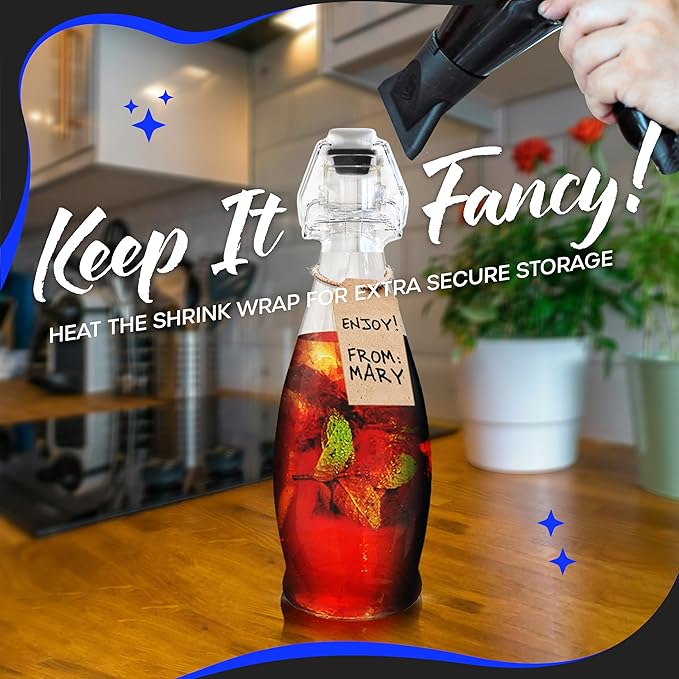 Nevlers 17 Oz Teardrop Flip Top Glass Bottle with Stopper 12 Pack | Swing Top Glass Bottles with Airtight Lid, Funnel, Brush, Tags, Marker & Shrink Wrap | Soda Bottles | Air Tight Bottle For Liquids