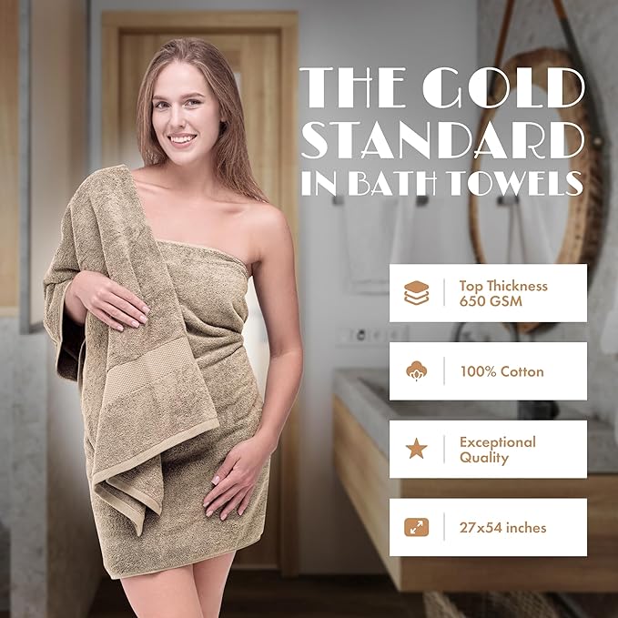 Wealuxe Taupe Bath Towels 27x54 Inch, Cotton Towel Set for Bathroom, Hotel, Gym, Spa, Soft Extra Absorbent Quick Dry 4 Pack