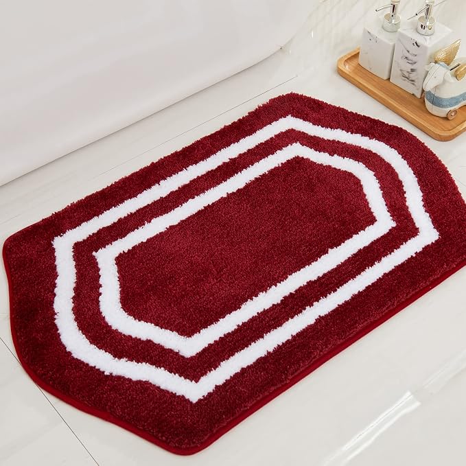 COSY HOMEER Extra Thick Bath Linen Sets Rugs - Anti-Slip Bath Mats Soft Plush 100% Strong Polyester Living Room Bathroom Water Absorbent(Red,17x27 - Inches)