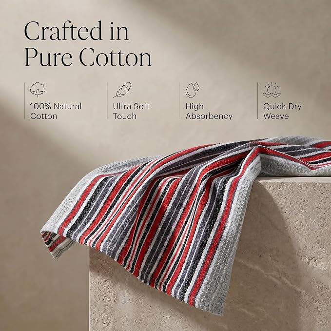 Urban Villa Kitchen Towels Waffle Stripes Dish Towels for Kitchen Grey Color Set of 6 Kitchen Towels Highly Absorbent Cotton Over Sized 20X30 in with Mitered Corners Kitchen Hand Tea Towels
