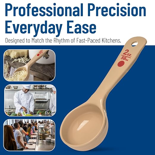 Carlisle FoodService Products CFS 432406 Solid Short Handle Portion Control Spoon, 2 oz, Beige (Pack of 12)