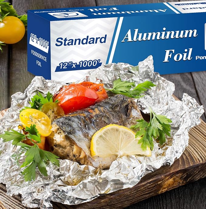 Aluminum Foil Standard 12 inch Wide, 1000 FT Food Safe Foil Wrap for Cooking, Baking, Grilling, Food Service Pony Packaging Aluminum Foil Roll (12"x1000', Standard-6 Count)