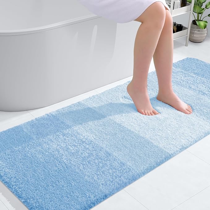 OLANLY Bathroom Runner Rugs Mat 59x24, Extra Soft Absorbent Microfiber Bath Rugs, Rubber Backing, Quick Dry, Washable Long Bath Mats for Bathroom, Tub and Shower, Home Decor Accessories, Sky Blue