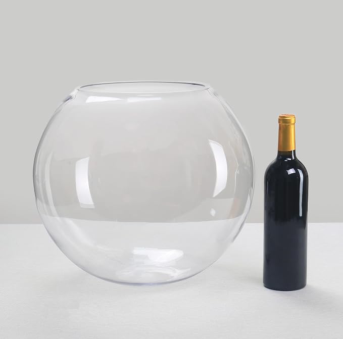 CYS EXCEL Large Glass Bubble Bowl (H-13.5" W-15.5", Approx. 7.4 Gal.) Round Bowl Terrarium Globe Flower Vase Centerpiece for Weddings Events Arrangements