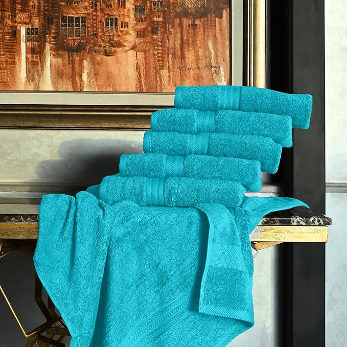 HERCULEAN Large Bath Towels 24 x 50 Pack of 6 | Quick Dry and Highly Absorbent | 100% Cotton Terry Towels for Bathroom - Perfect for Shower - Pool and Spa - Luxury Soft Towels - Aqua Blue
