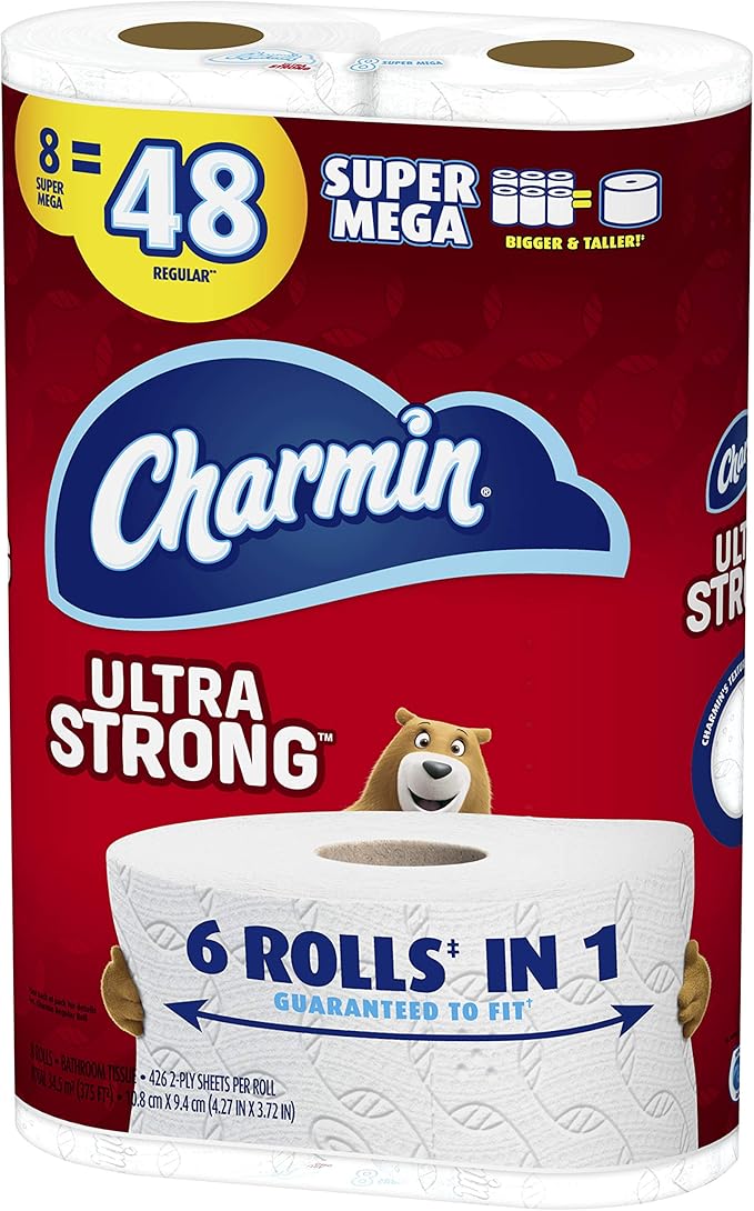 Charmin Ultra Strong Toilet Paper, Super Mega Roll, 8 Count of 426 2-Ply Sheets Per Roll