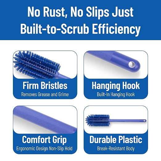 SPARTA Large Water Bottle Brush Ideal for Wide-Mouth Jars, Bottles and Tumblers, Dishwashing Tool with Handle for Home and Commercial Kitchens, Plastic, 16 Inches, Blue