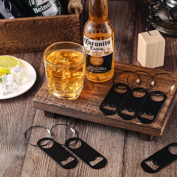 60 Pieces Stainless Steel Flat Bottle Opener Keychain Bulk 3.5 x 1.3 Inches Beer Bottle Opener Flat Cap with Keyring for Men Women Bartender Kitchen Bar Restaurant, Black