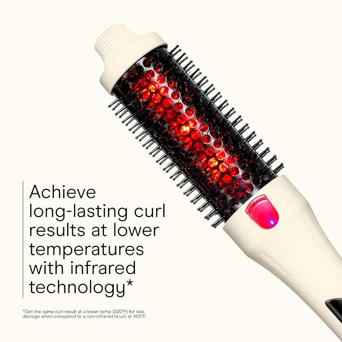Infiniti PRO CONAIR 1.5 Inch Infrared Thermal Brush - Ionic Heated Hair Styler with 4 Heat Settings up to 400°F, Ceramic Barrel for Volume and Curls, Digital Hot Brush, White