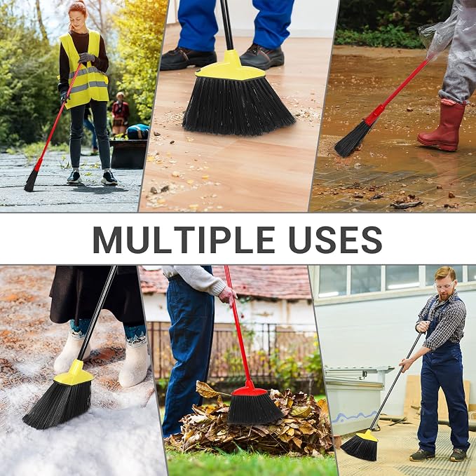 WILLBOND 20 Pcs Heavy Duty Broom Outdoor Indoor Commercial Angle Brooms Bulk for Courtyard Garage Lobby Mall Market Floor Home Kitchen Room Office Pet Hair Rubbish 54 Inch(Red, Yellow)