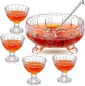 LemonRoad Crystal Glass Punch Bowl Set 1 Large Glass Punch Bowl with Ladle and 4 Cups for Party Wedding Serveware Centerpiece Table Decoration 9.5" x 5.5"(Vintage Style)
