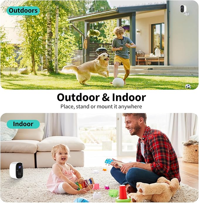 Security Cameras Outdoor/Indoor 4pack,2K UHD WiFi Smart Security Camera,Battery Powered,Motion Detection, 2-Way Audio,Color Night Vision,Weatherproof,Cloud/SD Storage for Home Security (2.4GHz Only)