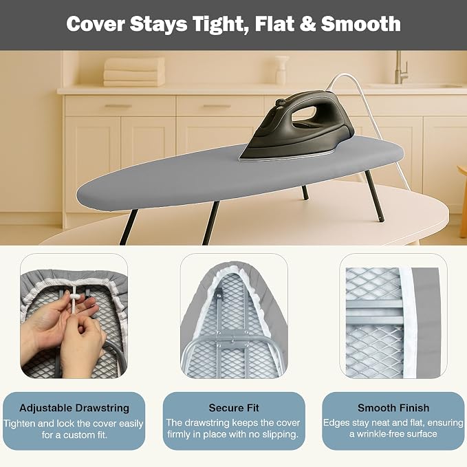 UniSimp Small Ironing Board Cover and Pad 12.5"x30" Small Iron Board Cover with Padding,Tabletop Mini Ironing Board Cover and Pad Small Size, Cotton Canvas, Heat Resistant, Drawstring Gray