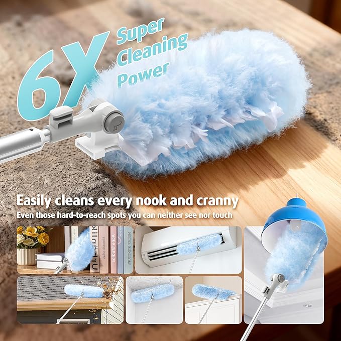 6 ft Extendable Duster Handle with 20 Refills, Compatible with Swiffer, Disposable Microfiber Dusting Pads for Home Cleaning, Ceiling, Fan, Window, Hard-to-Reach Areas