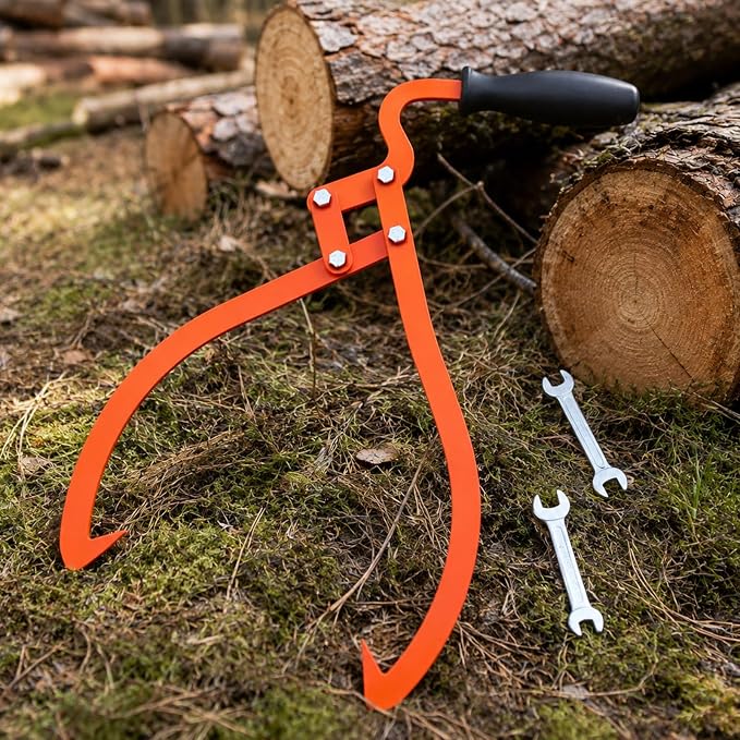 Blulu 1 Pcs 16 Inch 2 Claw Log Tongs Logging Skidding Tongs with Non Slip Grip Stainless Steel Hand Log Grapple Lifter Handling, Dragging, Carrying Tool for Moving Wood Trees