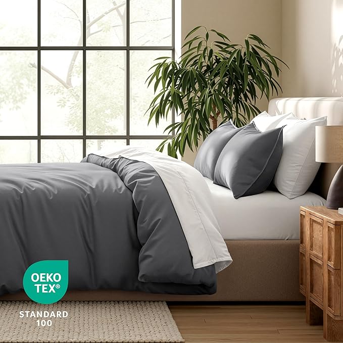 Bare Home Bedding Duvet Cover Full Size - Premium 1800 Super Soft Collection - Lightweight, Cooling - Soft Breathable Bedding Duvet Cover (Full, Grey)