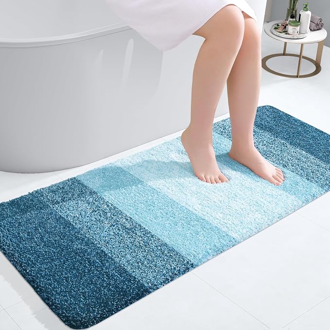 OLANLY Bathroom Runner Rugs Mat 47x20, Extra Soft Absorbent Microfiber Bath Rugs, Rubber Backing, Quick Dry, Washable Long Bath Mats for Bathroom, Tub and Shower, Home Decor Accessories, Peacock Blue