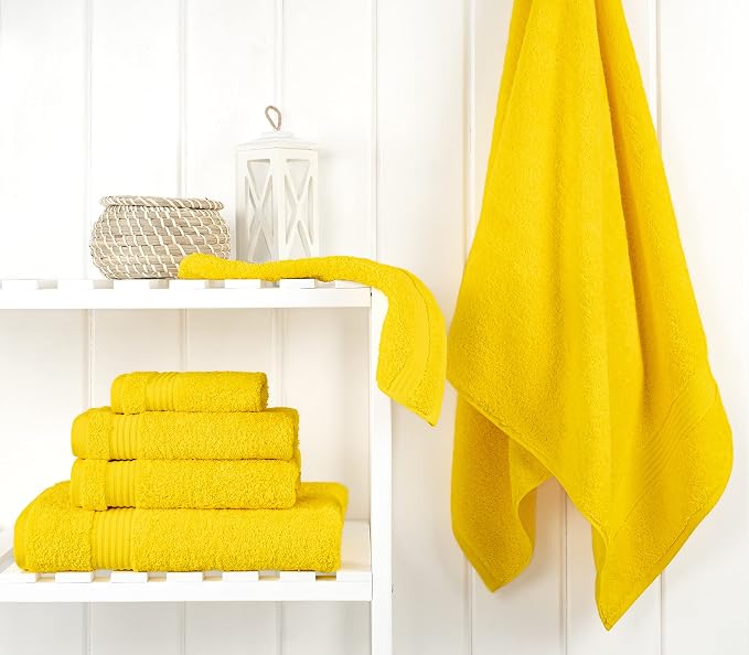 Cotton Paradise 100% Cotton Turkish Towel Set, Soft Absorbent Quick Dry, 6 Piece Towel Set, Yellow