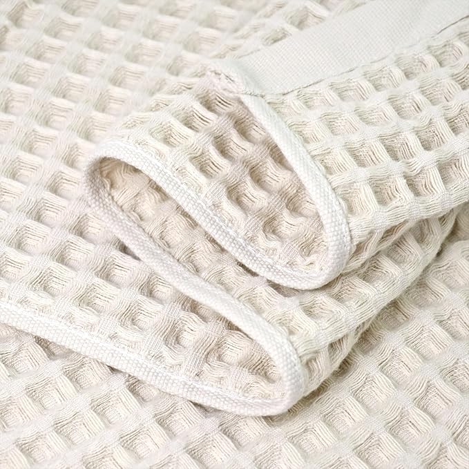 Waffle Bath Towels Set of 2 (Mist White) – Cotton, Quick Dry, Low Lint | 31” x 62” Large Towels for Bathroom Shower Spa Pool