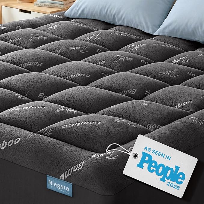 Niagara Sleep Solution Ultra Soft Queen RV Size Mattress Topper - Rayon Derived from Bamboo Pillow Top Mattress Pad for Back Pain Relief - Naturally Cooling for Hot Sleepers, Dark Gray
