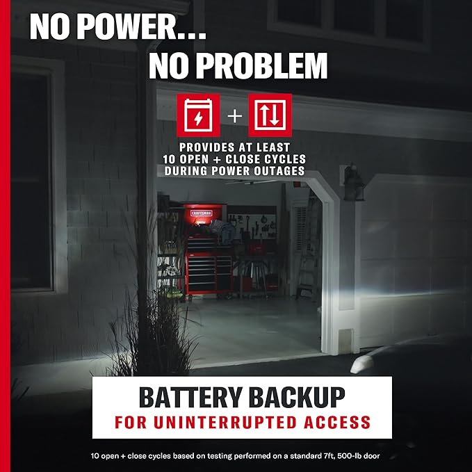 Craftsman Belt Drive Garage Door Opener, 3/4 HP, Wi-Fi, Battery Backup | Heavy duty Chain-Drive, myQ compatible, Quiet performance, Includes: 2 remotes, wall control & safety sensors