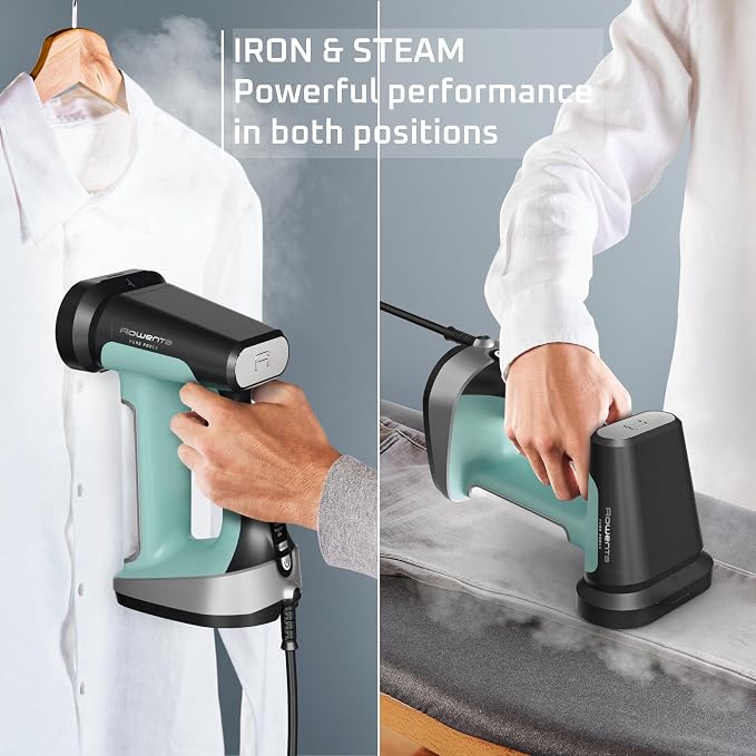 Rowenta Pure Force 2in1 Steamer & Iron: Powerful 1875 Watts, Vertical Steaming & Horizontal Ironing, Auto-off, XL Tank Capacity (7.1 Oz), Green Clothes Steamer DR8822