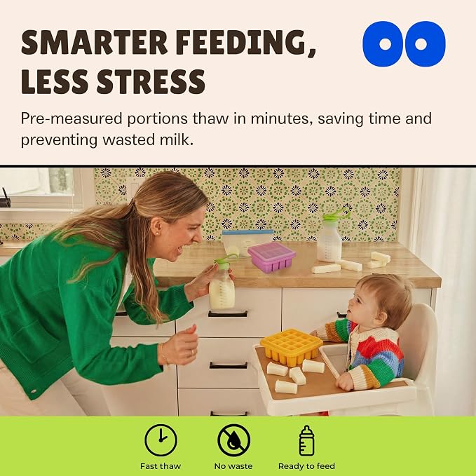 Breastmilk Storage Reusable Freezer Trays with Lid | Baby Food Cube 4pcs Complete Kit | 16 and 4-Cubes Silicone Durable Ultra Leak-Proof