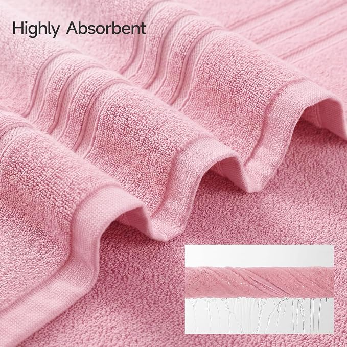 REDKISS Pink Towels Set 6 Piece Cotton Towel Sets with 2 Bath Towels, 2 Hand, 2 Washcloths, 650GSM Hotel Quality, Soft, Highly Absorbent Towels for Bathroom Gym, Ideal Everyday Use