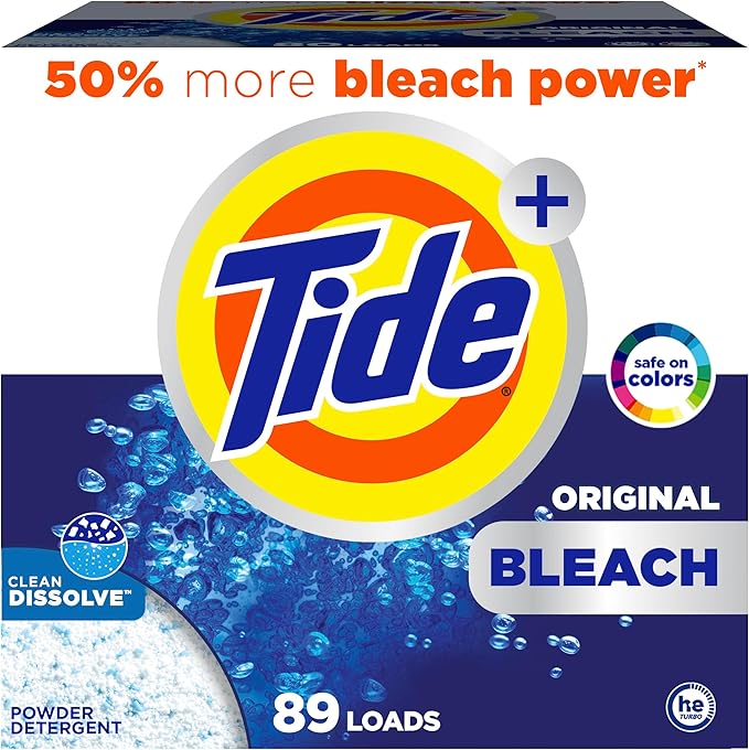 Tide Powder Laundry Detergent with Bleach, Original Scent, 89 Loads, 129 oz