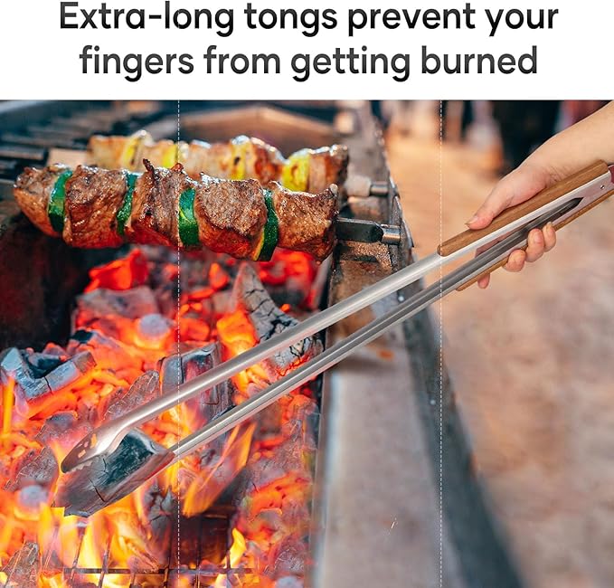 XUDAKAIXIN 21-Inch Extra Long Stainless Steel BBQ Tongs with Extended Luxurious Acacia Handle – Durable and Easy-to-Clean Grilling Tool for Cooking, Kitchen Use, and Outdoor Barbecues
