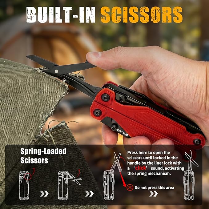 BIBURY Lightweight G10 Handle Multitool Pliers, 25-in-1 EDC Multi Tool with Replaceable Wire Cutters, Scissors, One-Hand Opening Pocket Knife Survival Tools for Camping, Repair,Survival -BI2048R