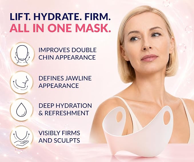 STYLIA V Line Lifting Collagen Face Mask - Lift, Firm & Contour Jawline - Double Chin Strap with Hyaluronic Acid & Aloe Vera - Hydrating Neck & Face Tightening Mask - Chin Strap for Sleeping - 20PC